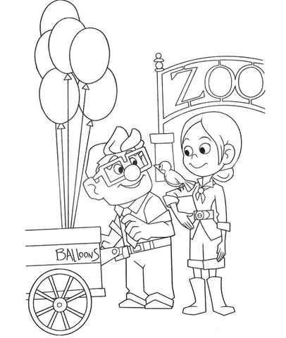 Carl And Ellie In A Zoo Coloring Page